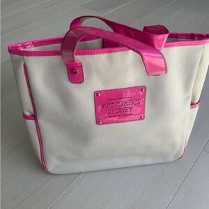 Victoria's Secret Tote pink beige patent leather office school laptop handbag
